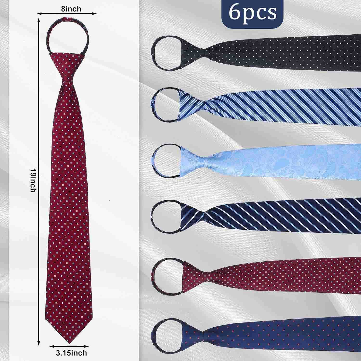 6 Pcs Zipper Ties for Men Adjustable Necktie for Uniform Business Wedding Zipper Skinny Necktie Clip on Slim TieW250904