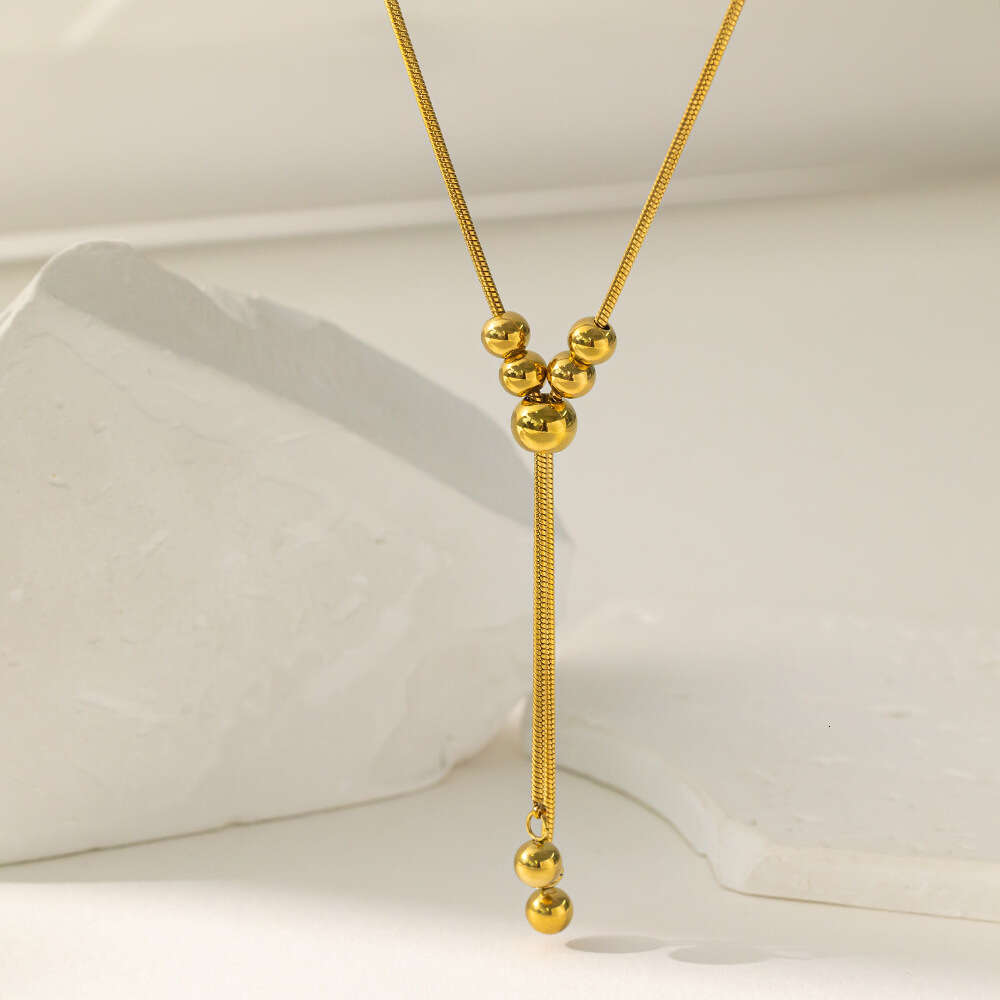 Japanese Korean Minimalist Style Gold and Sier Round Bead Adjustable Design Necklace High-end Long Sweater Chain