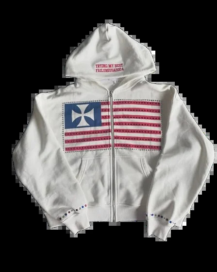 Street American Hoodie Y2K Zipper Jacket Men Women Harajuku Hip Hop Gothic Rhinestone Oversized Hoodie Sweatshirt Casual Clothes 250815