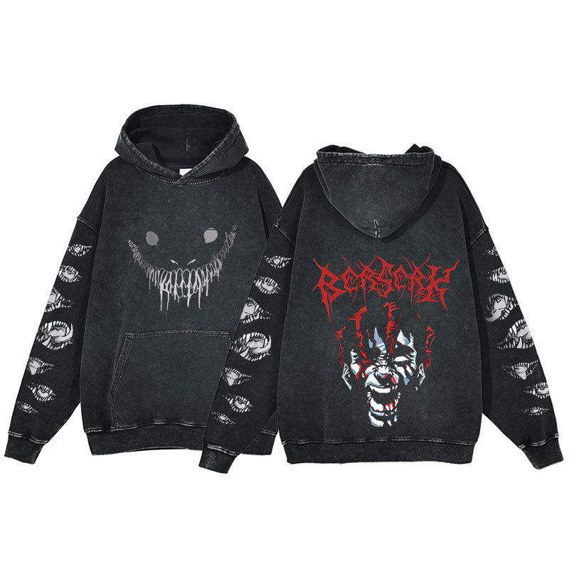 Berserk Hoodie Printed Harajuku Style Washed Hooded Sweatshirt Men's - VT2744