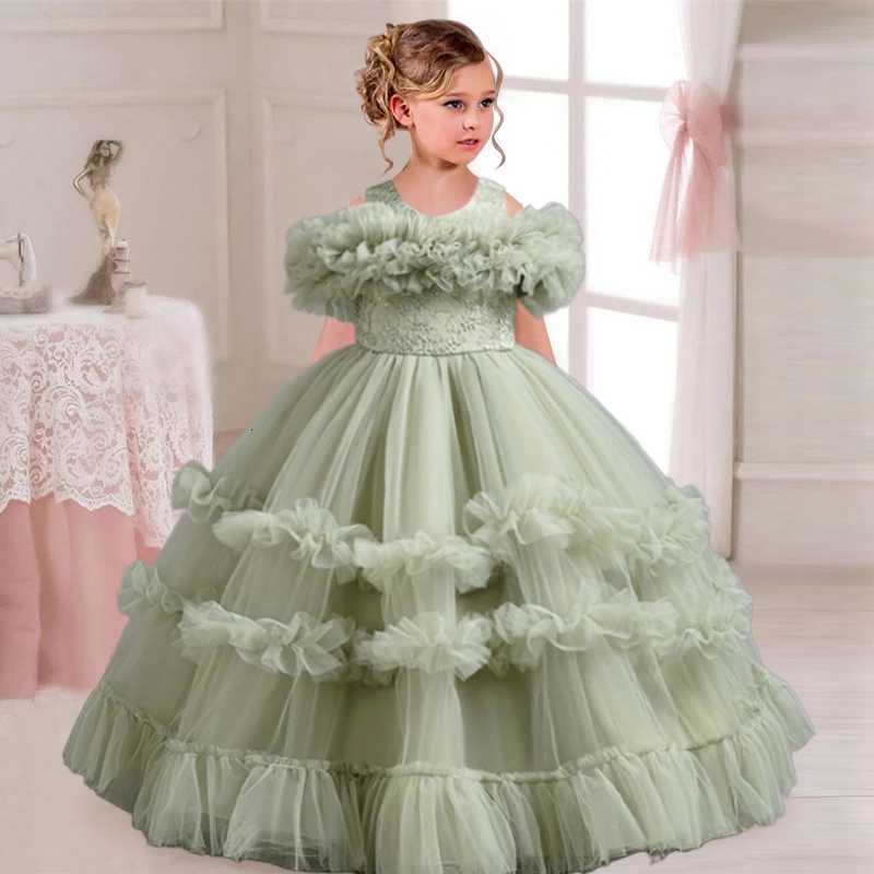 12-4 years old Elegant Dress for Girls Flower Wedding Long Embroidered Pants Skirt Piano Performance Girl Dress Z250904