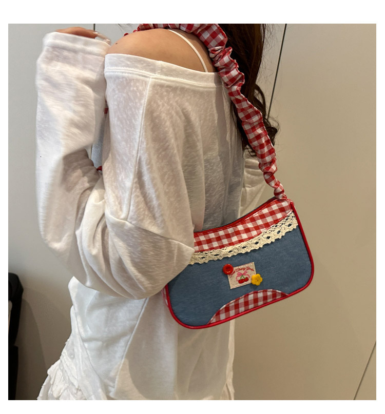 Autumn New Arrivals Red Plaid Bag for Women New Trendy Fashion College Style Handbag Fresh Cute Lace Single Shoulder Crossbody Bag