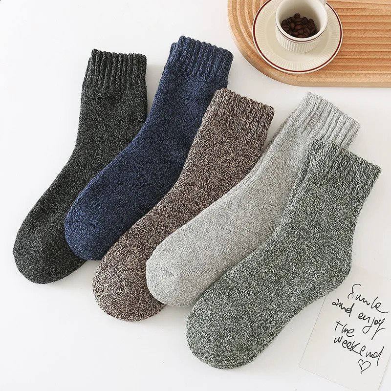 5 pairs of mens midcalf thick winter fleecelined thermal terry socks blended cashmere solid color towel socks 250904