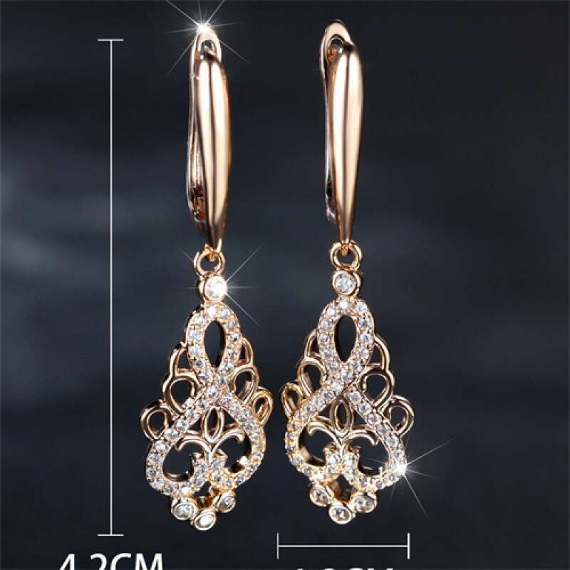 Rose Gold Hollow Crystal Drop Earrings Elegant Vintage Filigree Design Versatile Statement Jewelry for Women Ideal Gift for Parties Weddings Daily Wea