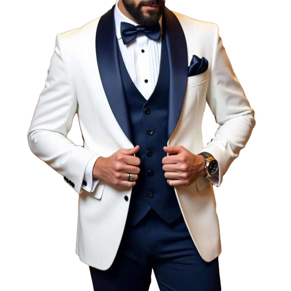 Formal Wedding Tuxedos 3 Piece Set Shawl Lapel Men Suit Handsome Single Breasted Evening Prom Grooms Blazers Customized