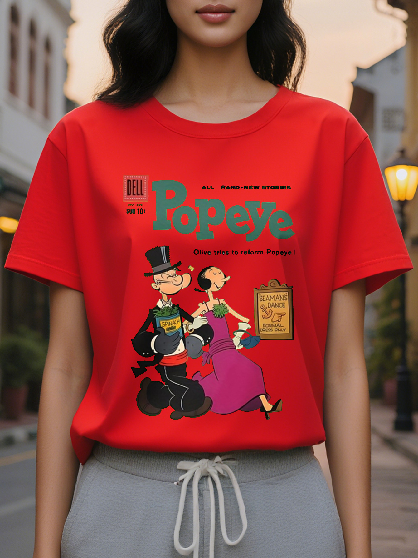 DesktopKoningsdag Women's Green Lemon Boba Pattern T-shirt Retro Cartoon Printed Short Sleeve Round Neck Casual Top