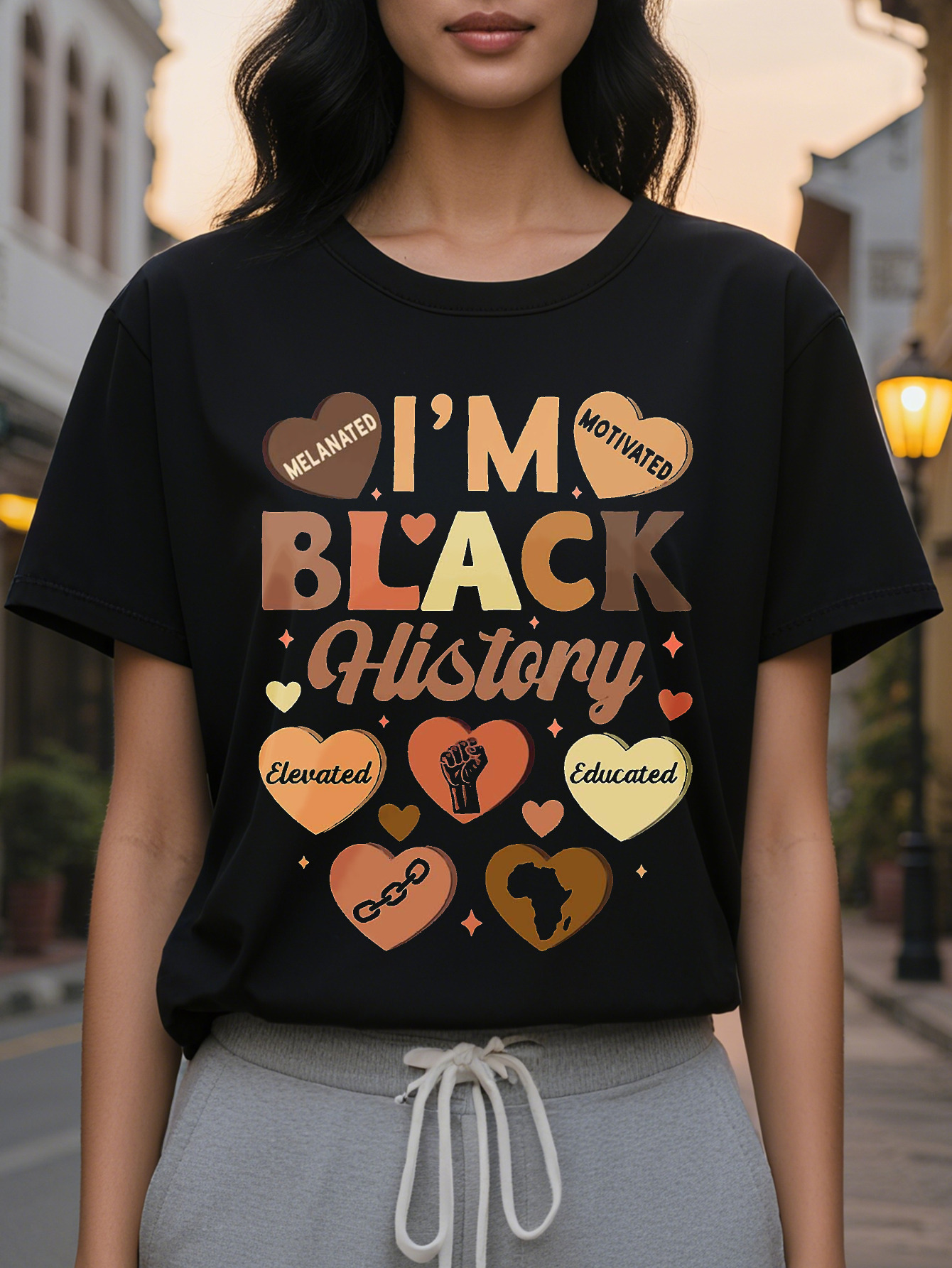 Women s Historic T Shirt Short Sleeve Crewneck Casual Top with I m Black History Design Celebrates African American
