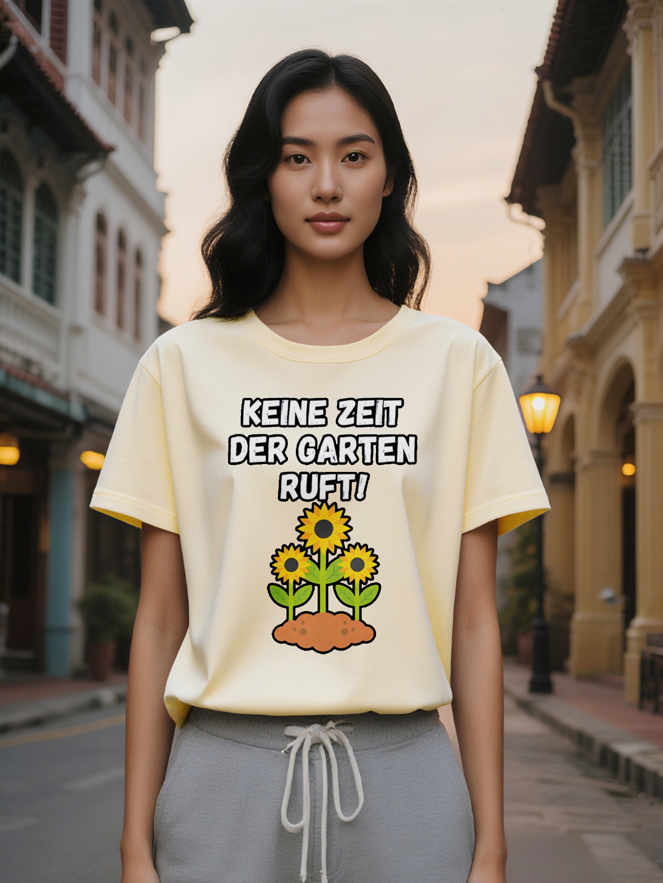 Large XL Lady Casual Crew Neck T-Shirt with No Time The Garden Call Vibrant Suower Green Leaf Design Perfect for Summer Plus Size