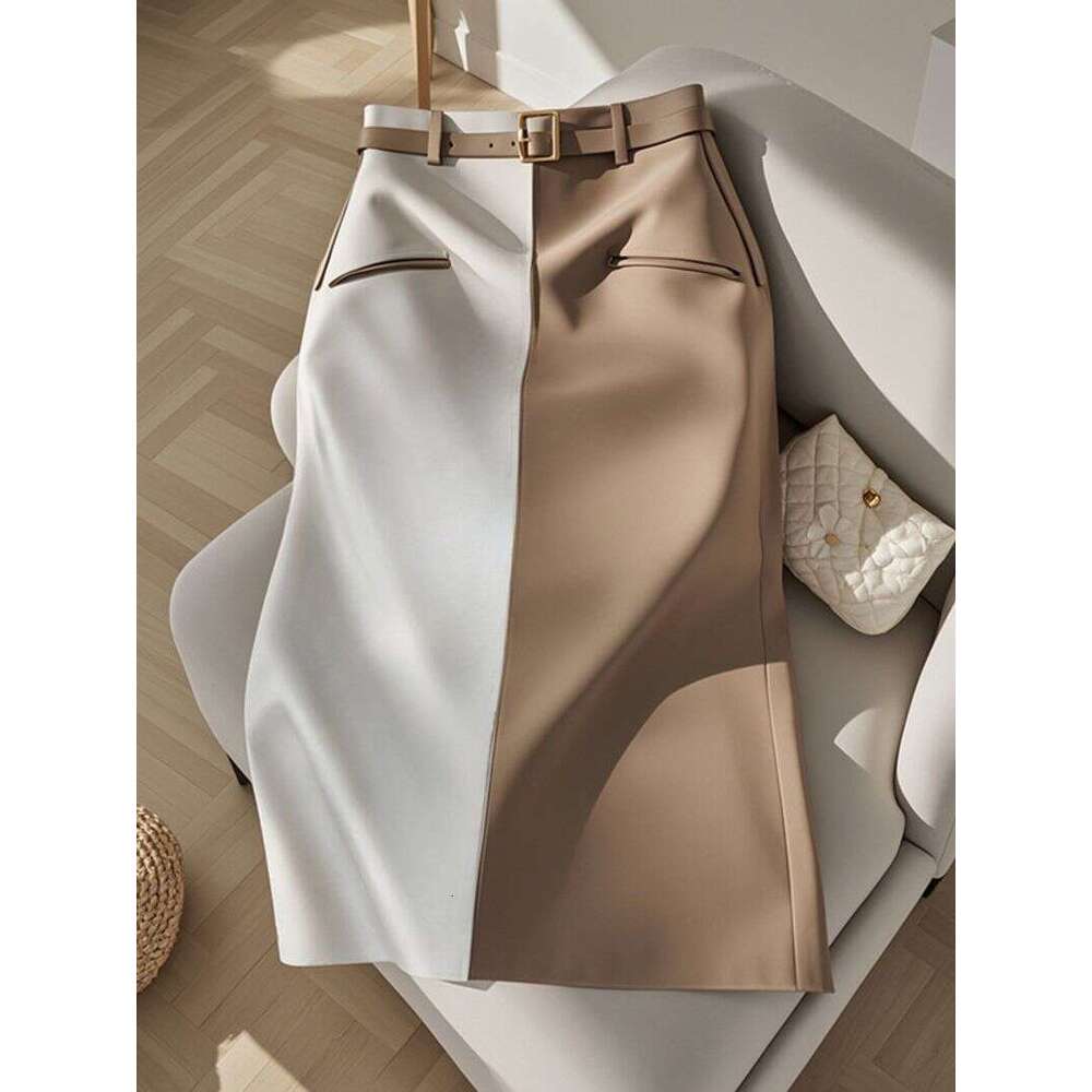 Women's Clothing Popular Chic Unique Drape Beautiful High Waist Slim Straight Small Contrast Color Skirt For Women Early Autumn