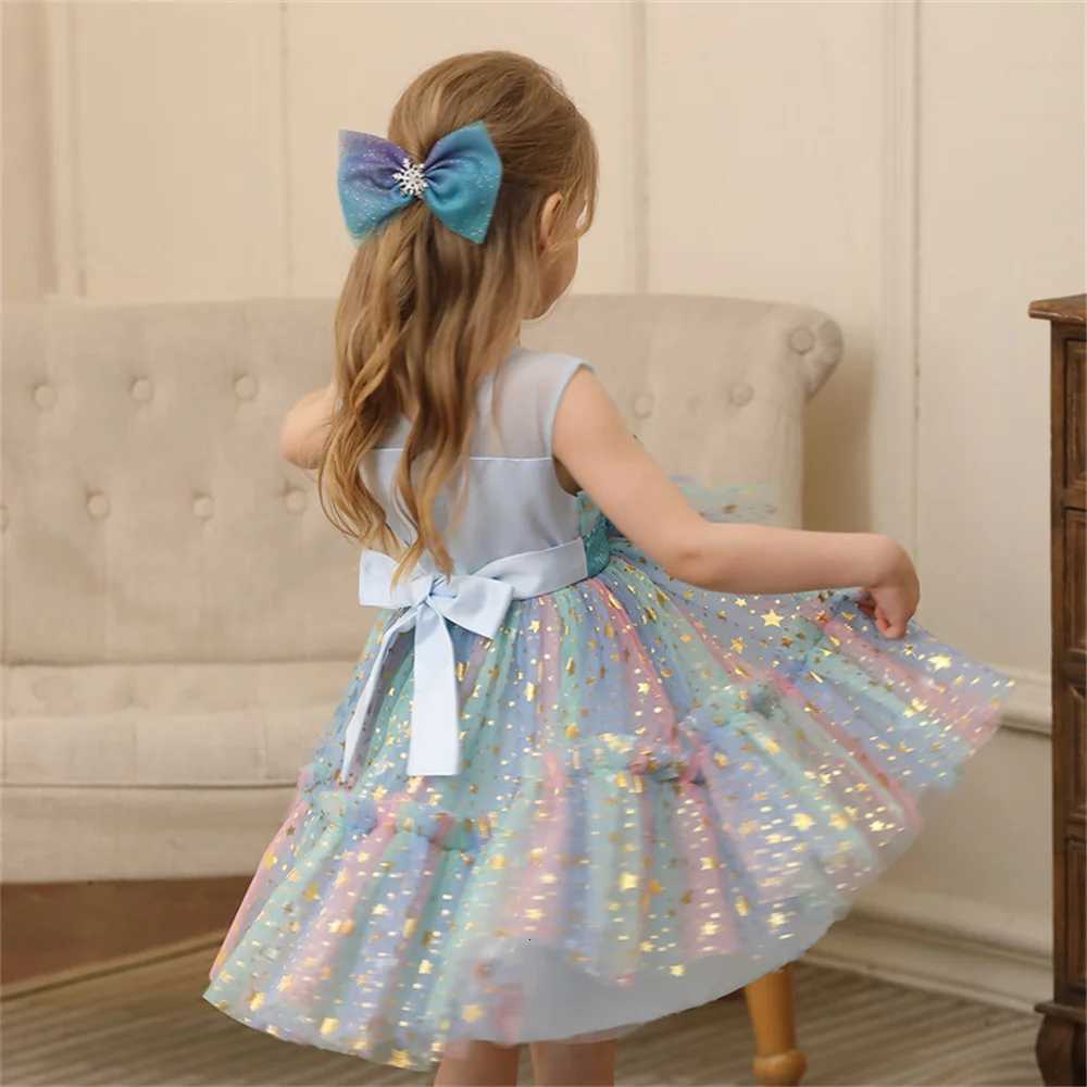 1-5 Years Toddler Kids Summer Princess Bow Dresses Sleeveless Lace Mesh Sequined Stars Colorful Tulle Dress Baby Girl Clothes Z250904
