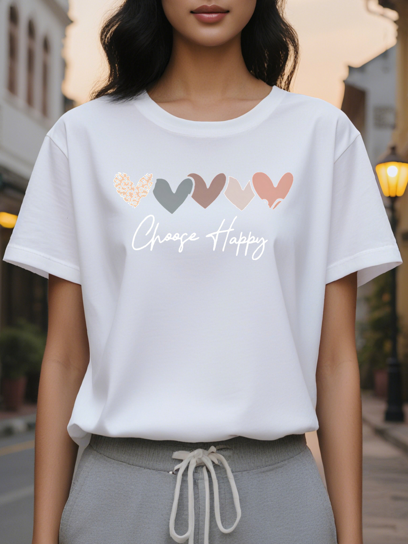 100% Linen Cotton Short Sleeve T-Shirt Black Crewneck Jacket Color Heart Letter Printing Breathable Spring and