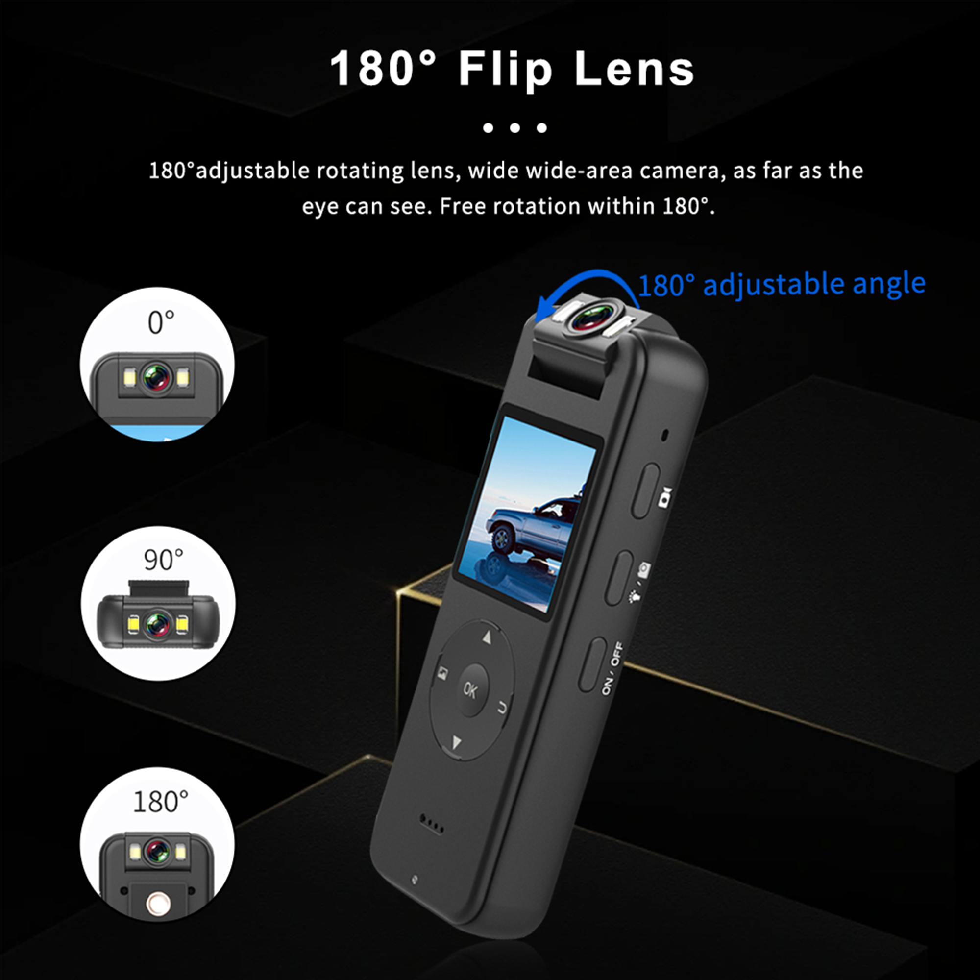 4K Pocket Action Camera, 4H+ battery life, 180° Handheld DV, Wearable Body Cam,1400mAh Vlogging Camera 128G Card, With 1/4 Screw Bracket