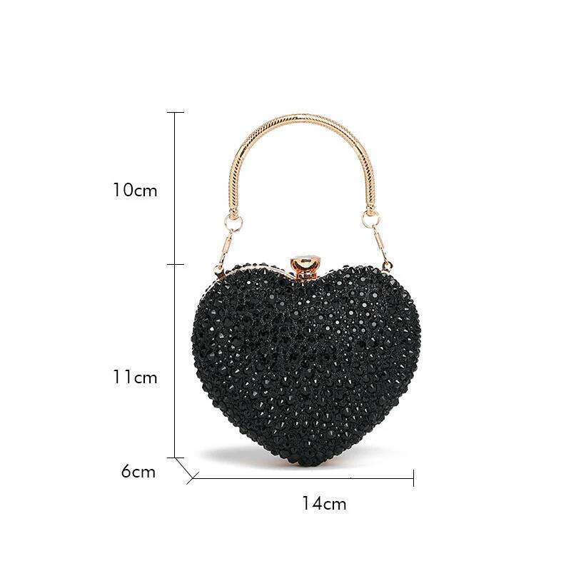 Dia Inlay Heart Shape Crystal Clutch Purse Stones Evening Wedding Party Shoulder Bag Handle Rhinestone Mini Handbags