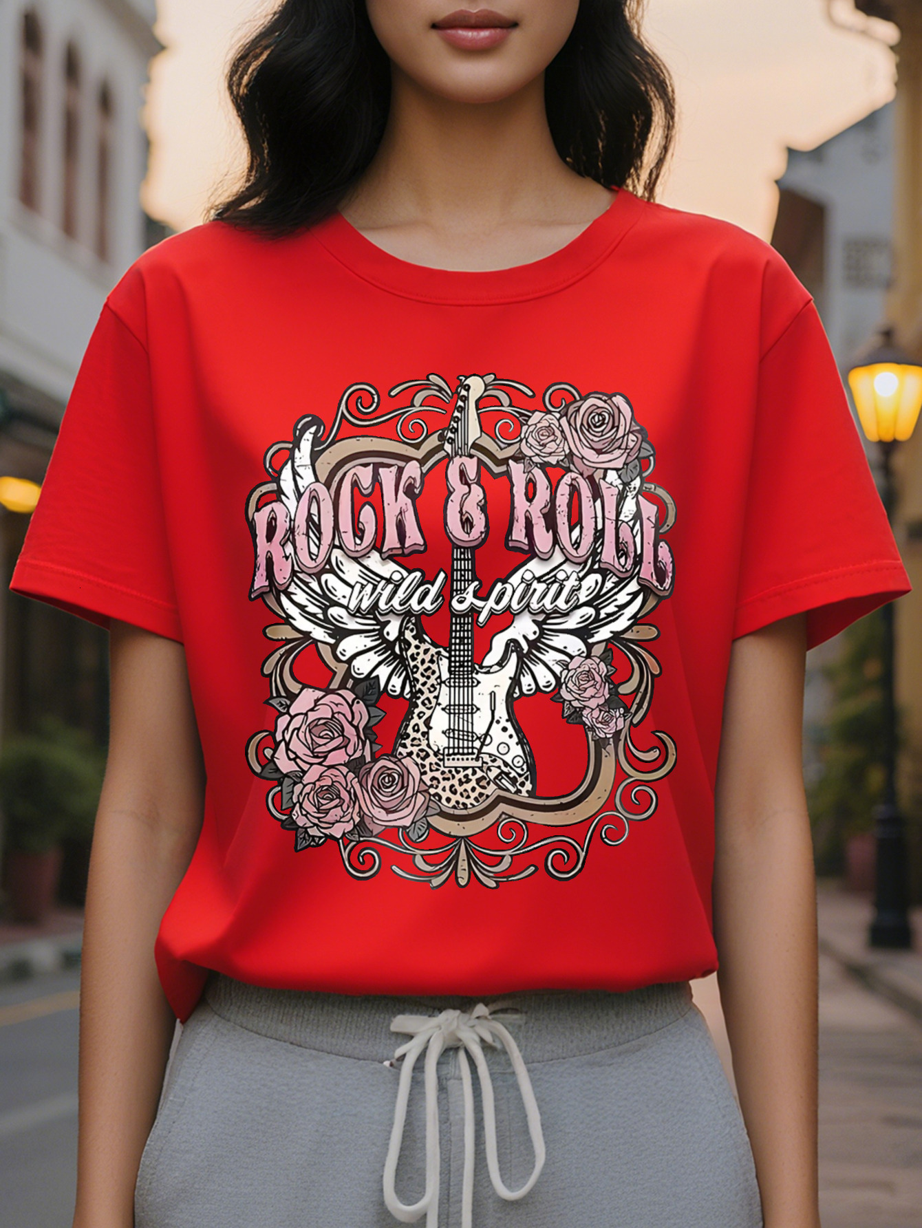 Guitar Print Crew Neck Tank Casual Sleeveless Top For Summer Women's Clothing