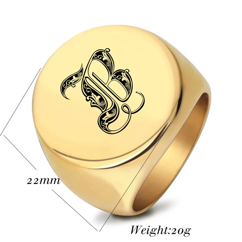 ZORCVENS Punk Gold Color AZ 26 Letters Initial Name Rings for Men Big Round Stainless Steel Wedding Ring Jewelry Gifts 250904