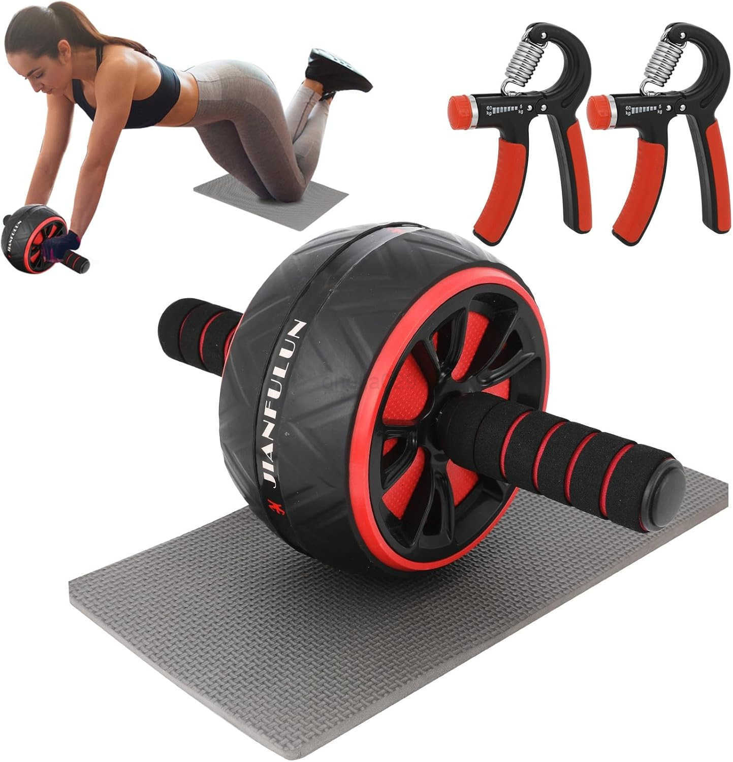 Ab Roller Wheel Ab Workout Equipment for Abdominal Core Strength Training Home Gym Fitness Exercise Wheels for Women Men with 2 Grip Strength Trainer 