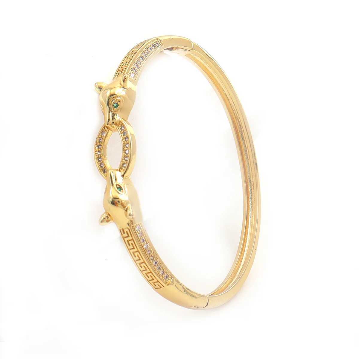 18k Gold Plated Copper with Slightly Inlaid Zircon Doubleed Leopard Clasp Bracelet Hiphop Personality Style Y250904