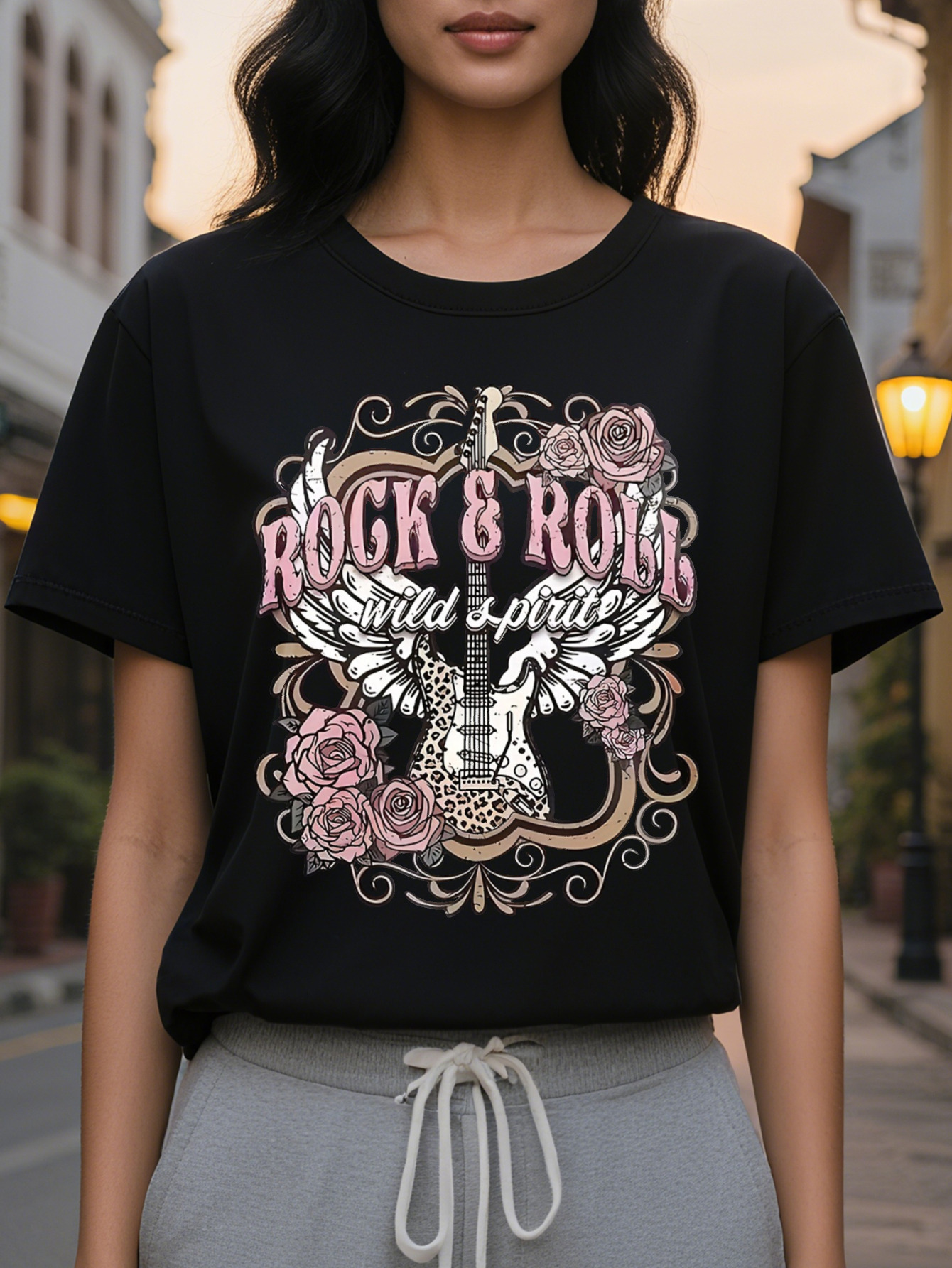 Large XL Guitar Print Crew Neck Tank Casual Sleeveless Top for Summer Women's Clothing Plus Size