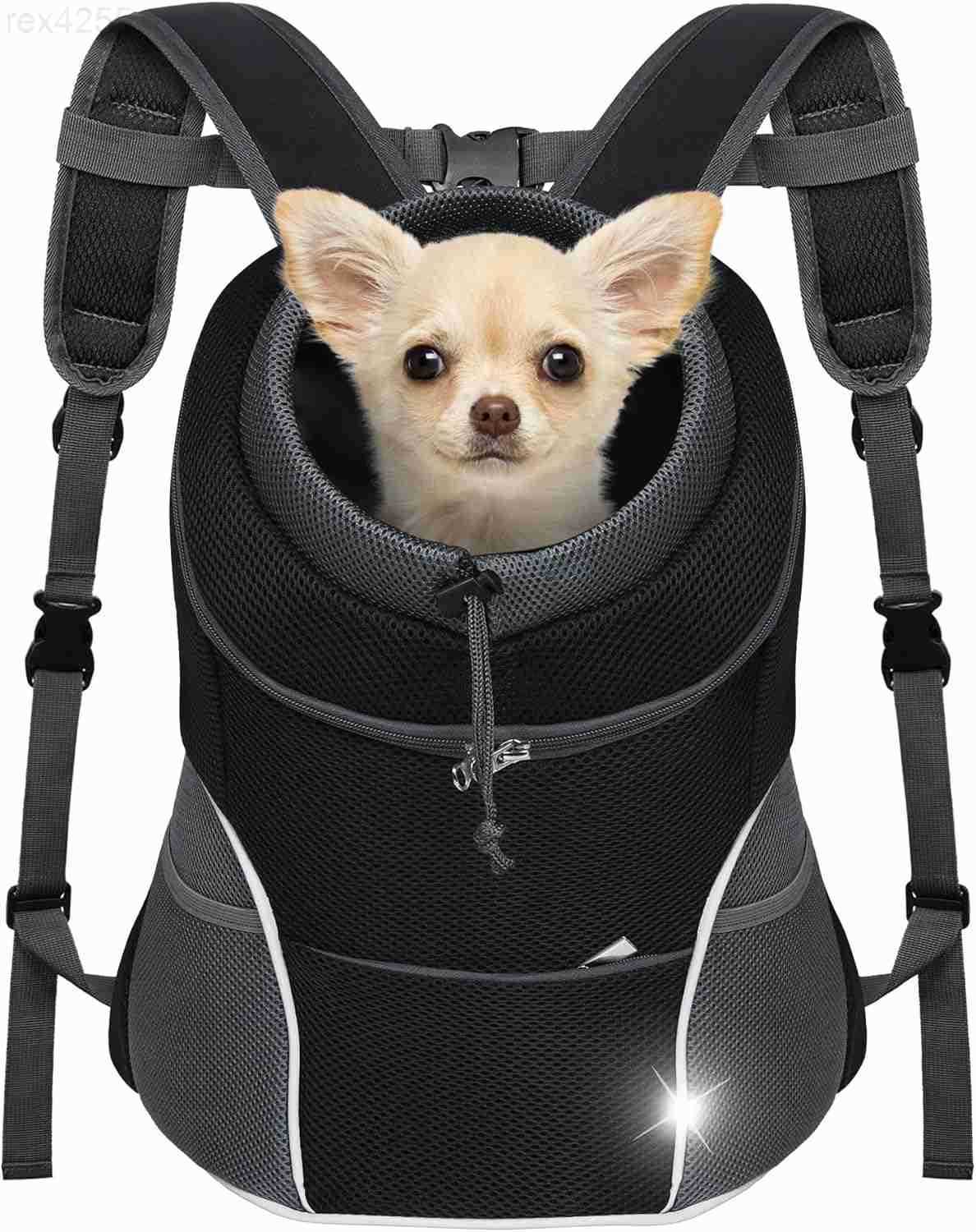 Dog Front Carrier Backpack Adjustable Breathable Pet Carrier for Small Dogs Cats Ventilated Puppy Back Pack with Safety Belt Lightweight Doggy Backpac