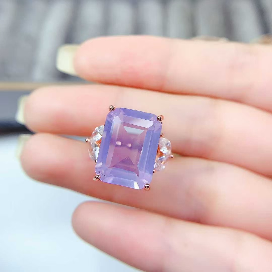 925 silver crystal ring natural amethyst ring 12mm * 16mm 12ct light purple amethyst jewelry with 18K gold plating