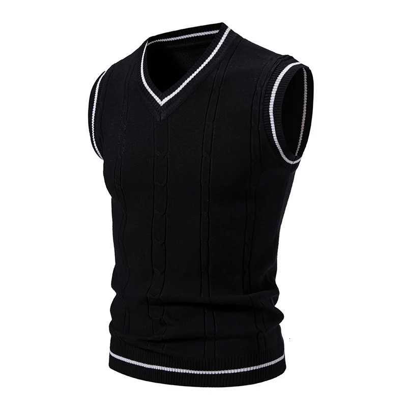 New Sweater Vest Men Spring Vneck Sleeveless Knitted Sweaters Vests Patchwork Retro Preppystyle Simple Chic Casual AllmatchXJ250904
