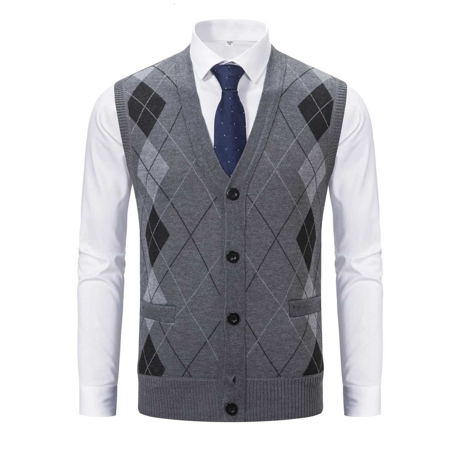 Spring Autumn Men Sweater Vest Smart Casual Knitted Cardigan Button Up Plaid Vests Coat Vintage Fleece Jumper Sleeveless JacketXJ250904