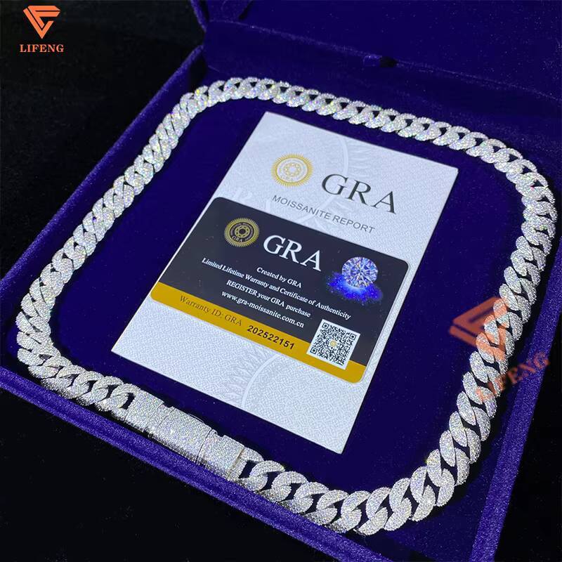 12MM Width Necklace Bracelet Silver 925 Iced Out Hip Hop Miami VVS Moissanite Diamond Jewelry Custom Cuban Link Chain