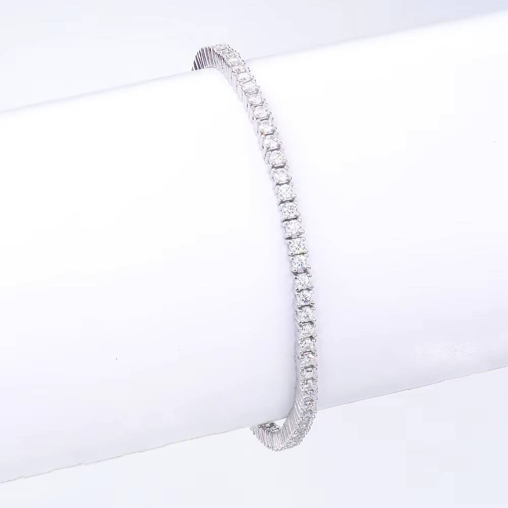 S925 Sterling Silver 2mm D VVS Moissanite Tennis Chain Mossanite Bracelet for Women Men Luxury Jewelry Hip Hop Style