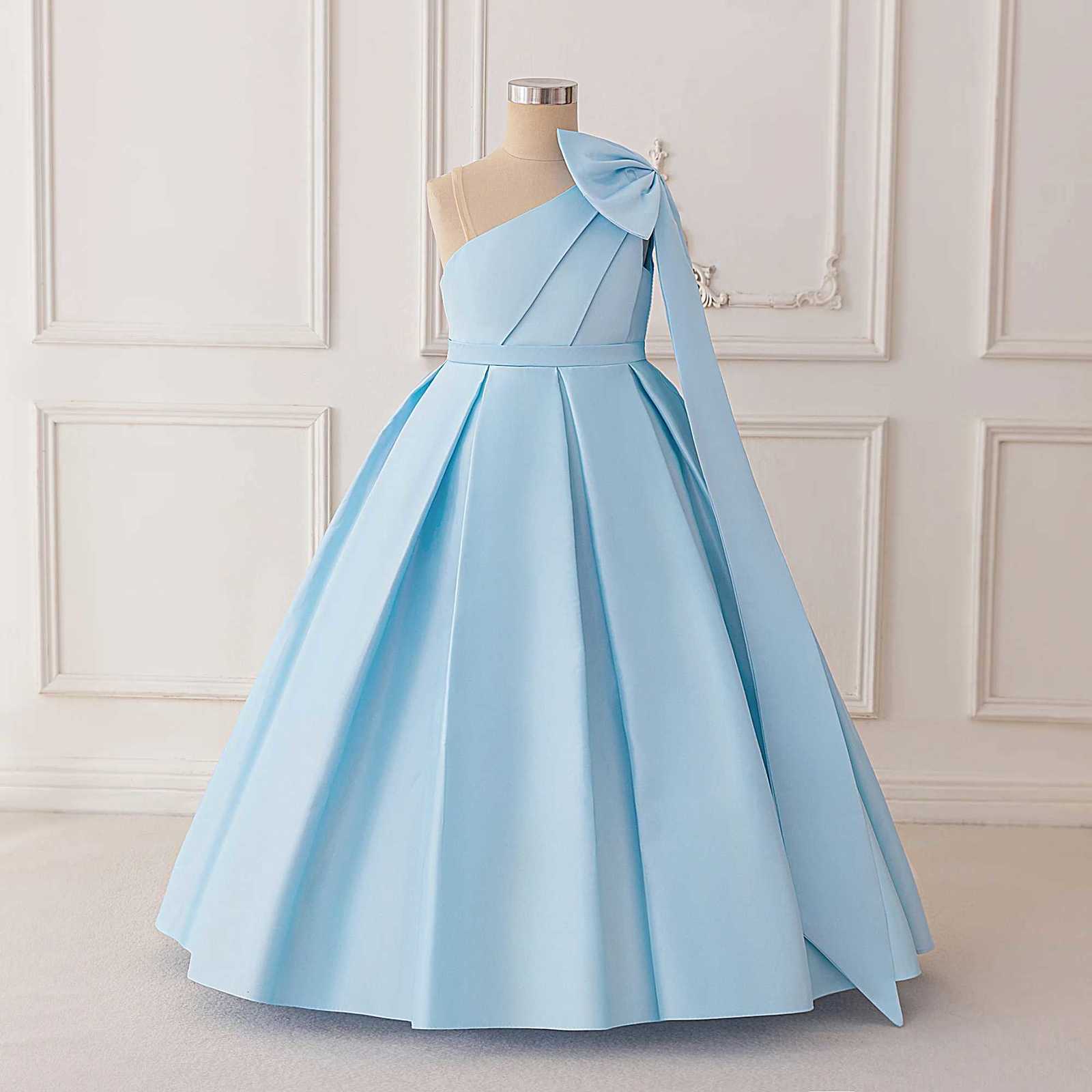 Fashion Bow Bridesmaids Party Girls Dress Elegant Wedding Birthday Princess Prom Dresses for Girl Gala First Communion Costumes Z250904