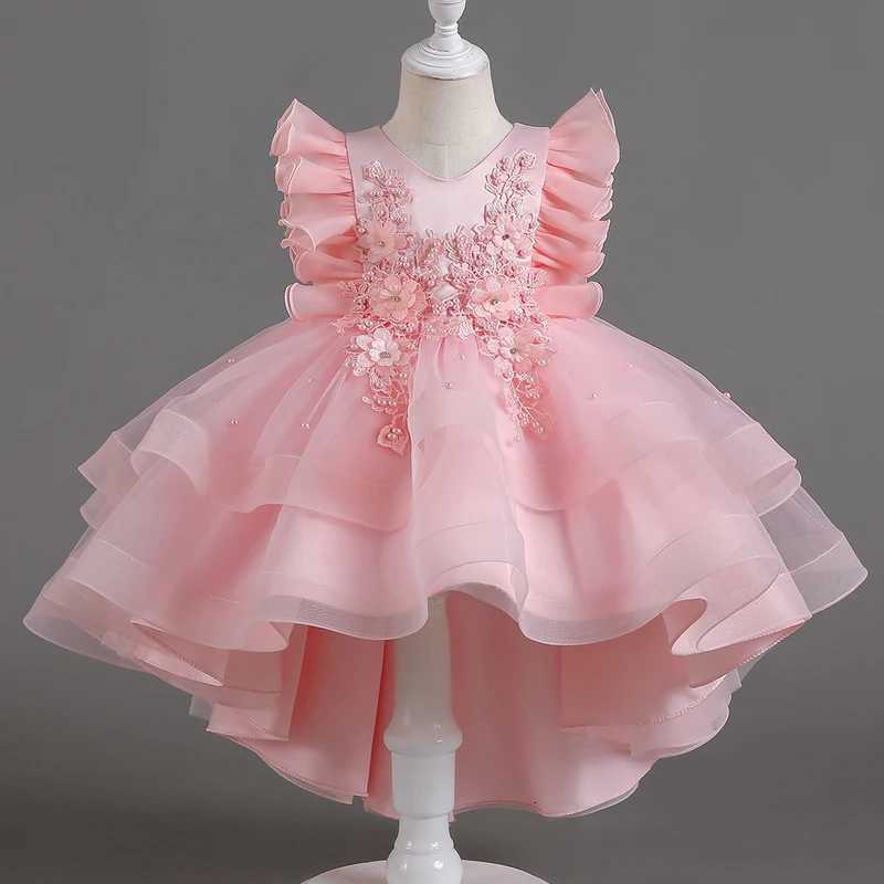 8311 Girls Dress Summer Small Flying Sleeves Trailing Mesh Ponchy Princess Sweet Bean Sand Long Z250904