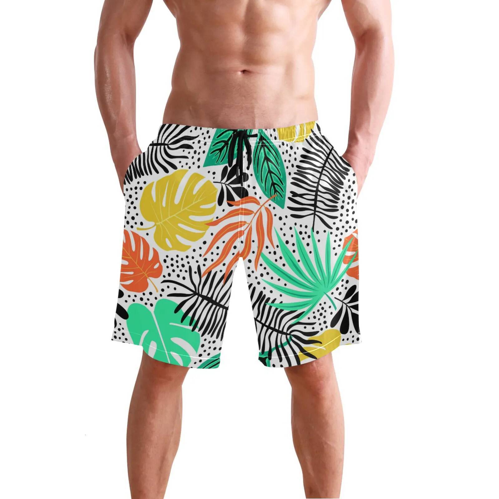 New Summer Swim Plus Size For Men Tropical Palm Leaves Print Beach Shorts gym Pants Swimming Surfing Discount