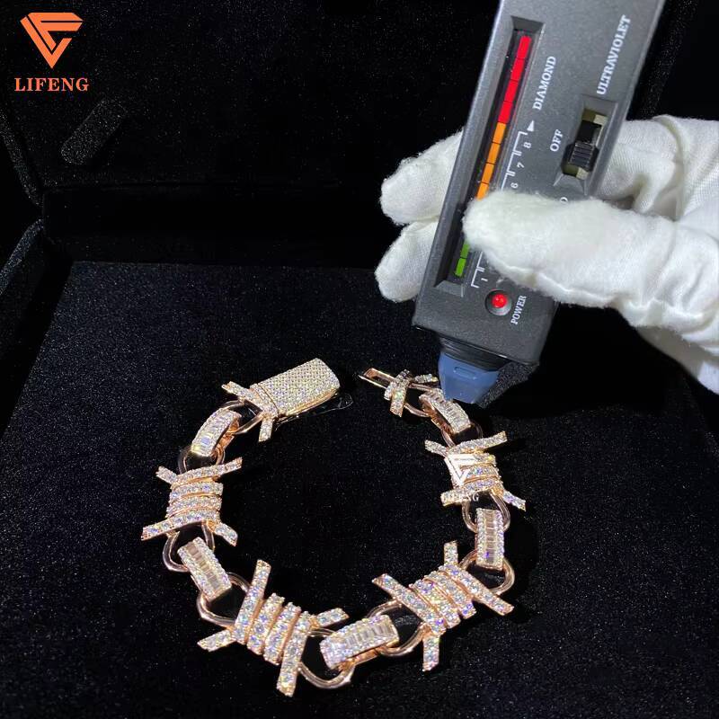 Custom Cuban Chain Set 925 Silver Rose Gold Plated Cluster Necklace for Men and Women Iced Out VVS Moissanite Diamond Bracelet