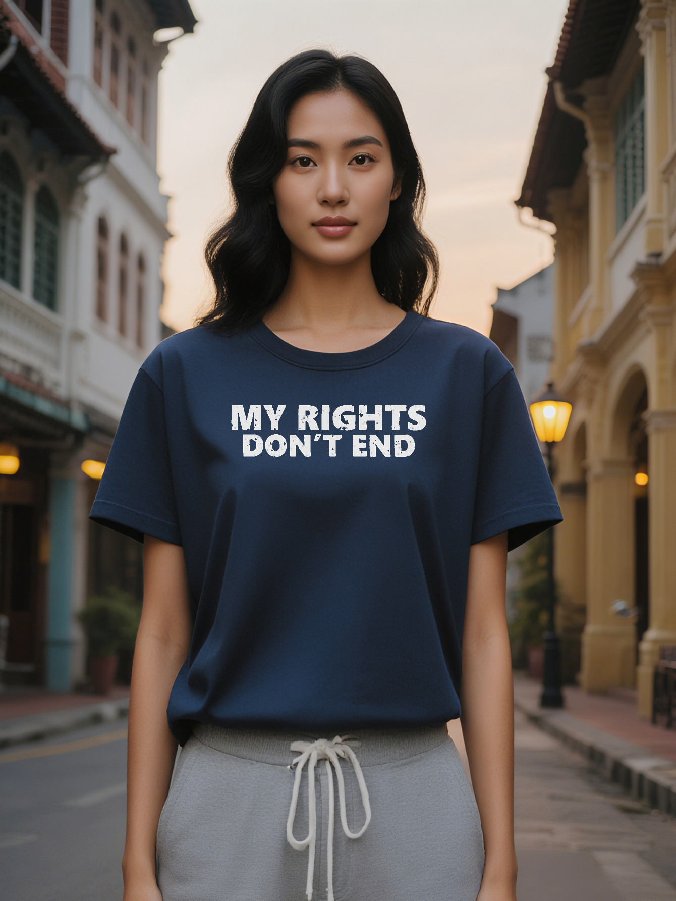 Lady Graphic Shirt With My Rights Don T End Print Black Round Neck Summer Tee Regular Fit Hine Washable Statement