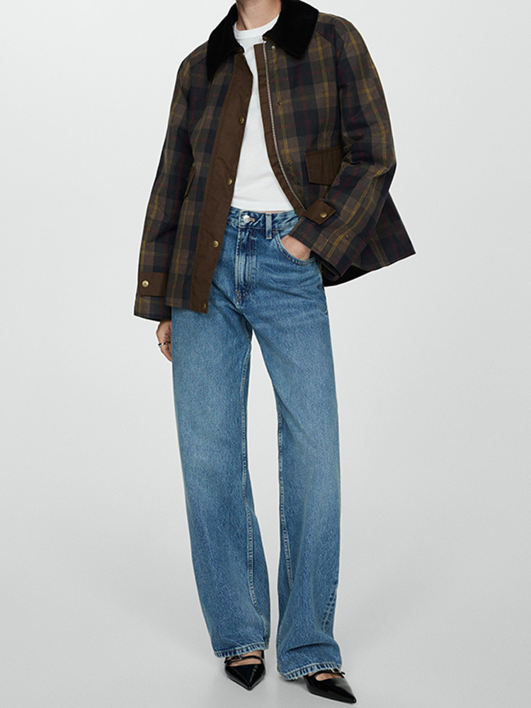 Women's Wear Casual Plaid Patchwork Women Jacket Full Sleeve Zipper Pocket Female Coat Autumn Lapel Single Breasted Lady Streetwear