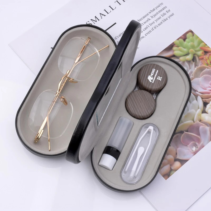 Pressureresistant dualpurpose doublelayer contact lens case woodgrain contact lens case fashion frame glasses case 250904