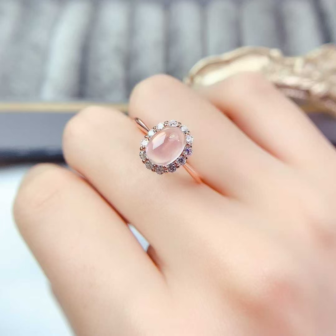 925 silver quartz ring natural rose quartz silver ring with certificate 6mm*8mm quartz jewelry for daily wear