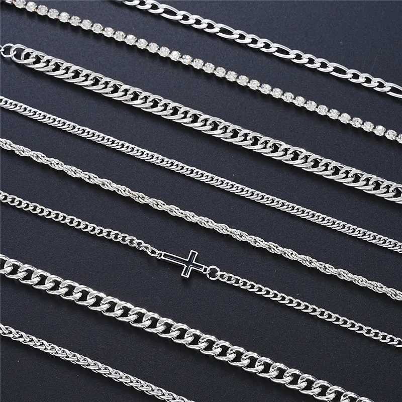 8 pcs Stainless Steel Cuban Chain Bracelet for Men Women Figaro Vintage Metal Viking Kpop Pulseras Luxury Cross Jewelry Gift W250904