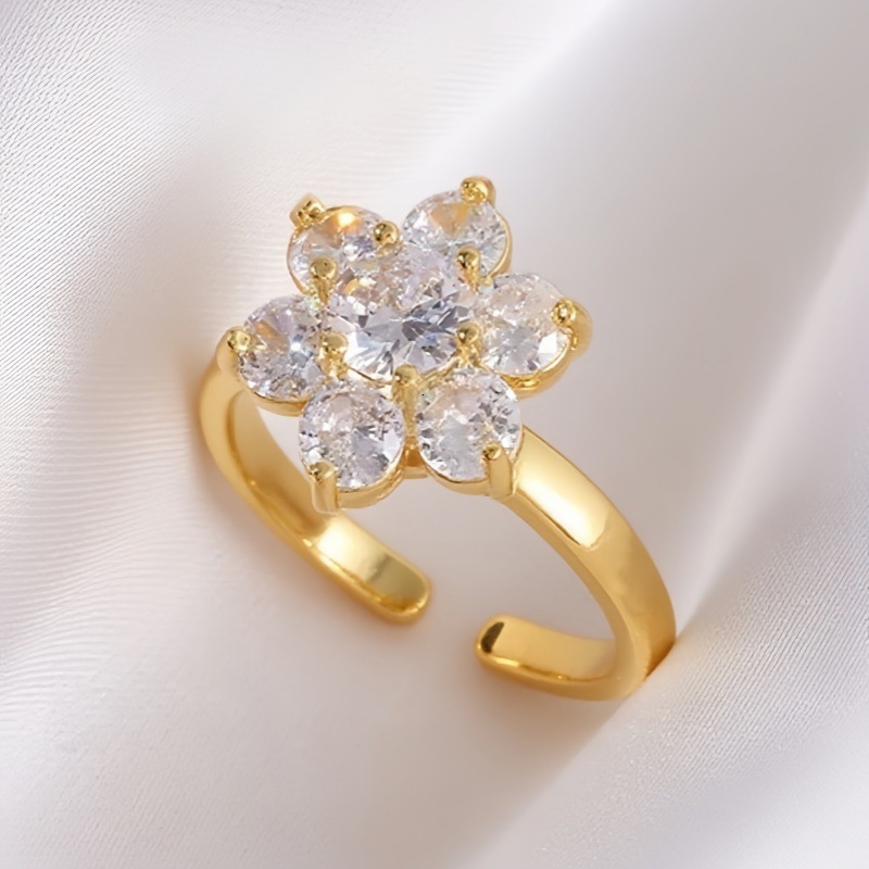 Cross Border Hot Selling Copper Inlaid Zircon Designer Luxurious Free Shipping Four Leaf Clover Women's Ring All Diamond Sunflower Open Ring