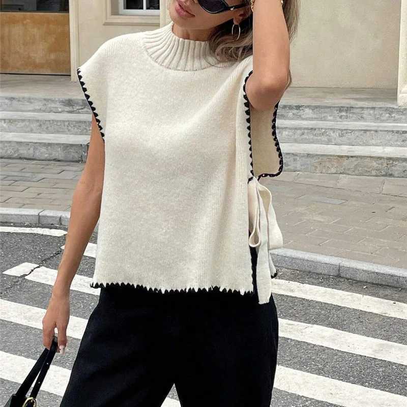 Autumn Fashion Side Laceup Bowknot Sweaters Women Elegant Round Neck Knitwear Tops Pullover Winter Loose Hollow Jumper Harajuku M250904