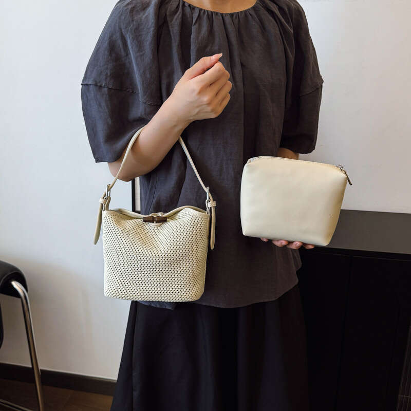 DHEssentials 2025 Summer Striped Knit Crossbody Bag for Women, Medium Bucket Shape