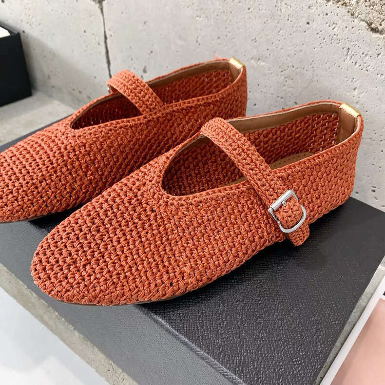 Sheepskin Version ~ Designer Shoe One-Strap Flat Handwoven Ballet Genuine Leather Shallow Mouth Mary Jane Single Shoes for Women Trendy