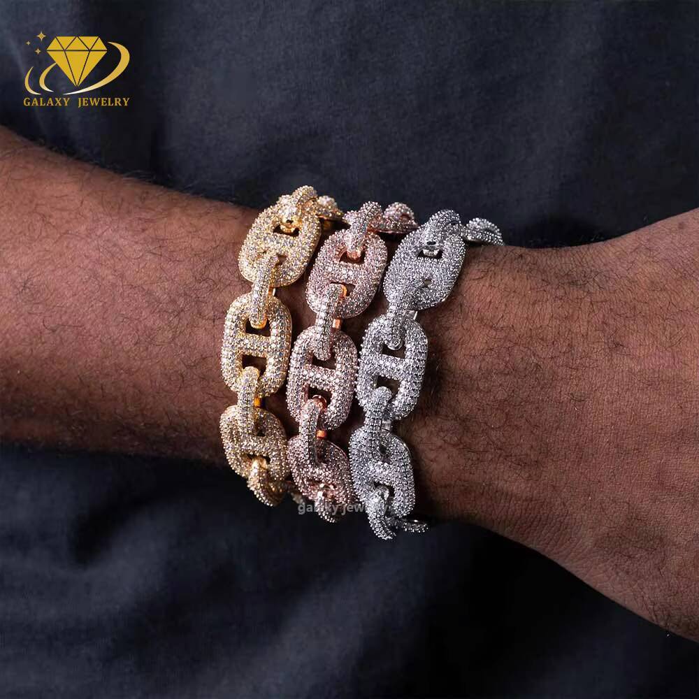 Pig Nose Cuban Link Chain Men Jewelry 16mm Moissanite Iced Out 925 Sterling Silver Rose Gold Plated Diamond Cuban Bracelets