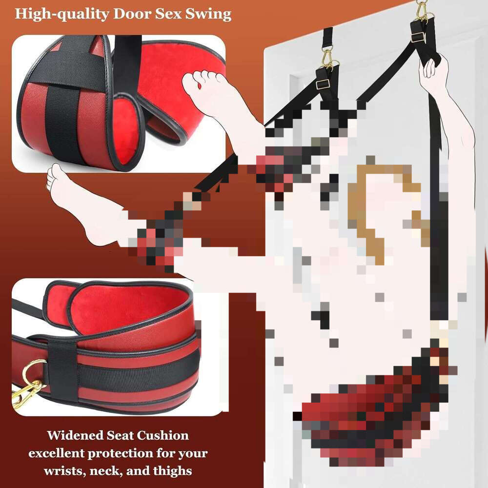 Swing Door BDSM Bondage Thigh Restraints with Adjustable Straps Hardware Buckle Leather Soft Plush Kinky Adult Sex Toys for Men Women Couples