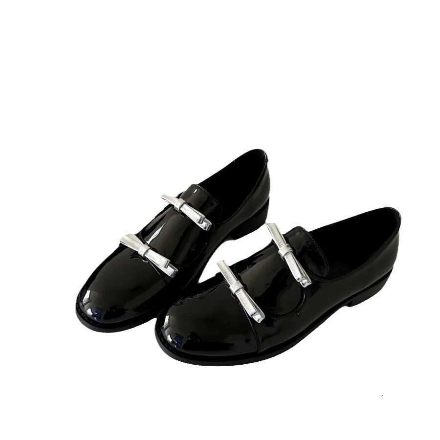 Cowhide 2025 New British Style Bowknot Women's Thick Designer Shoe Sole Loafers Genuine Leather Black Low Heel Single Shoes