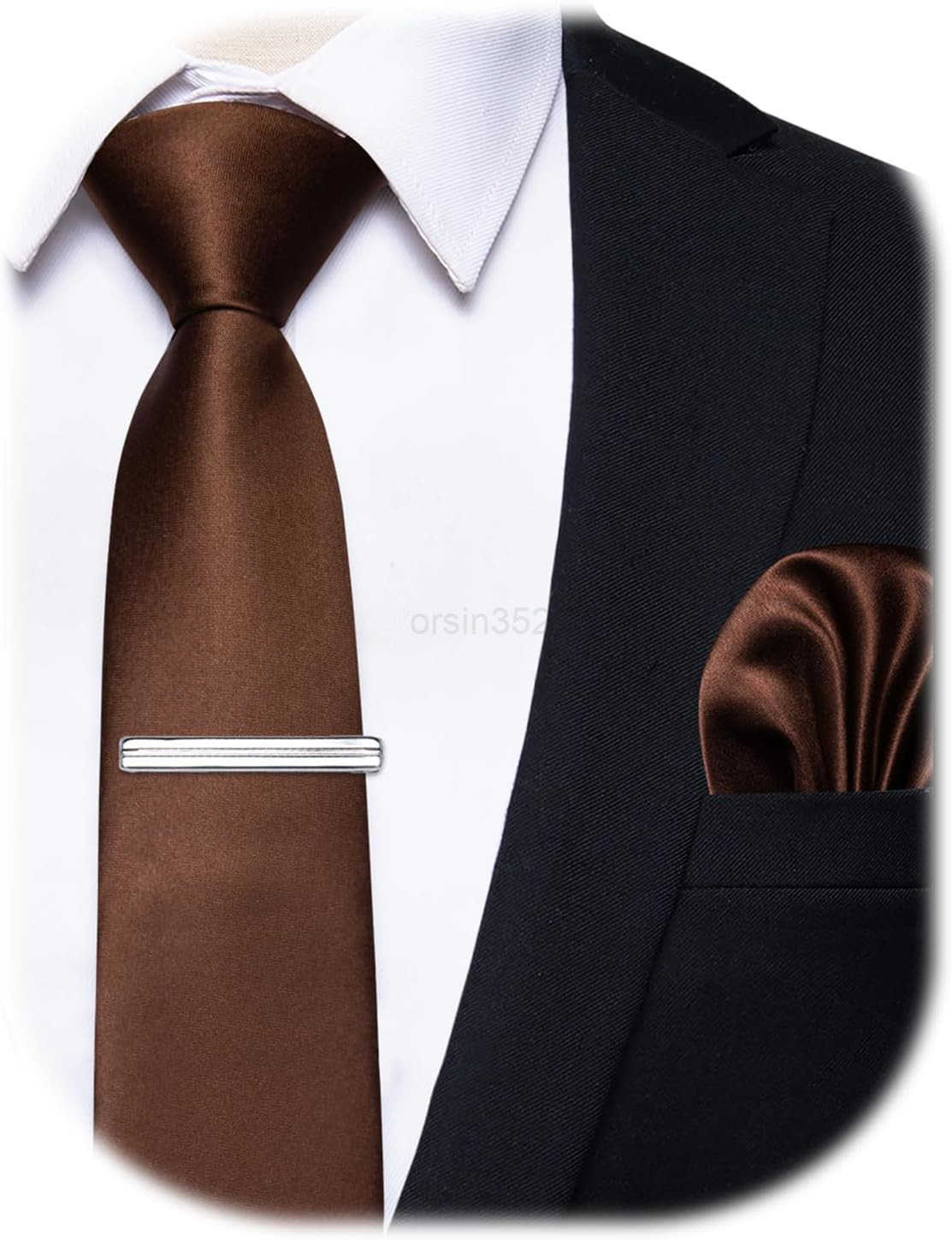 Ties for Men Satin 24 Slim Necktie with Pocket Square Tie Clip Set Solid Color Wedding Party BusinessW250904