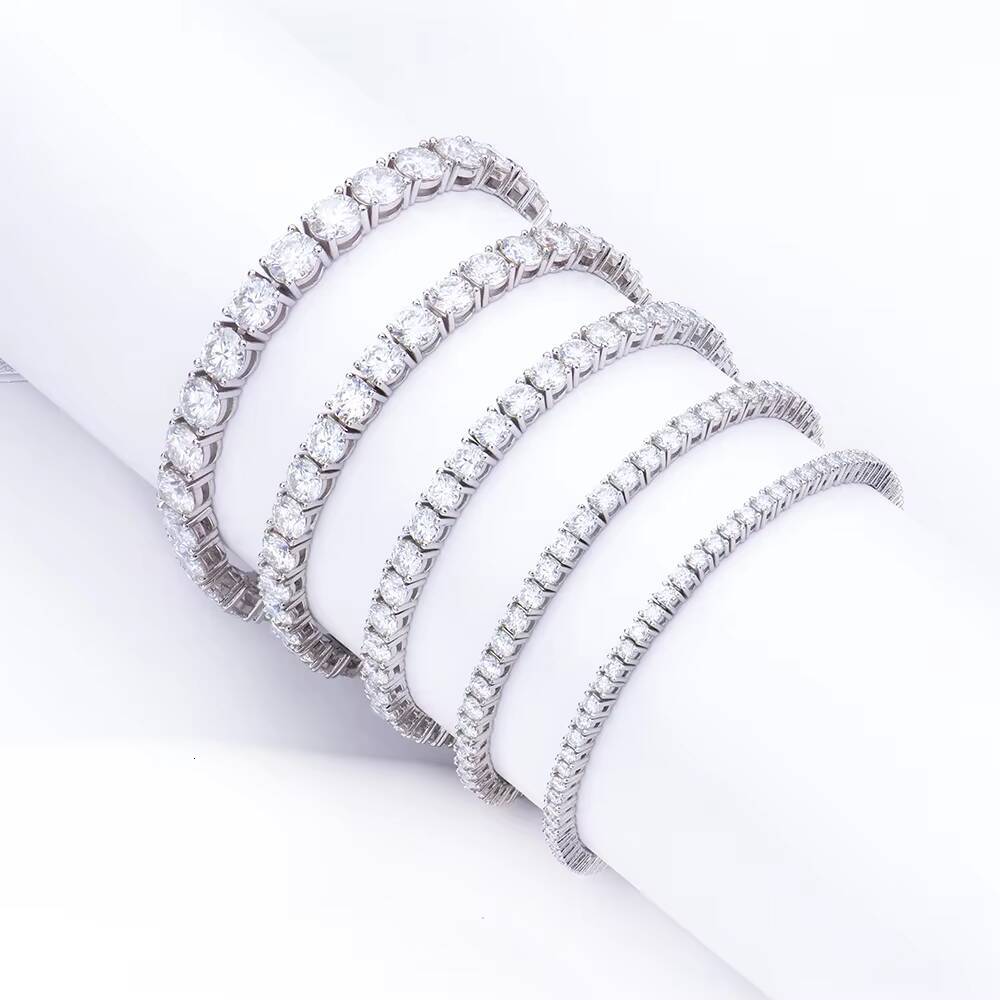 White Gold Plated 925 Sterling Silver Fine Chain Link Bracelets Hip Hop Jewelry 3mm Round Moissnaite Tennis Bracelet for Women