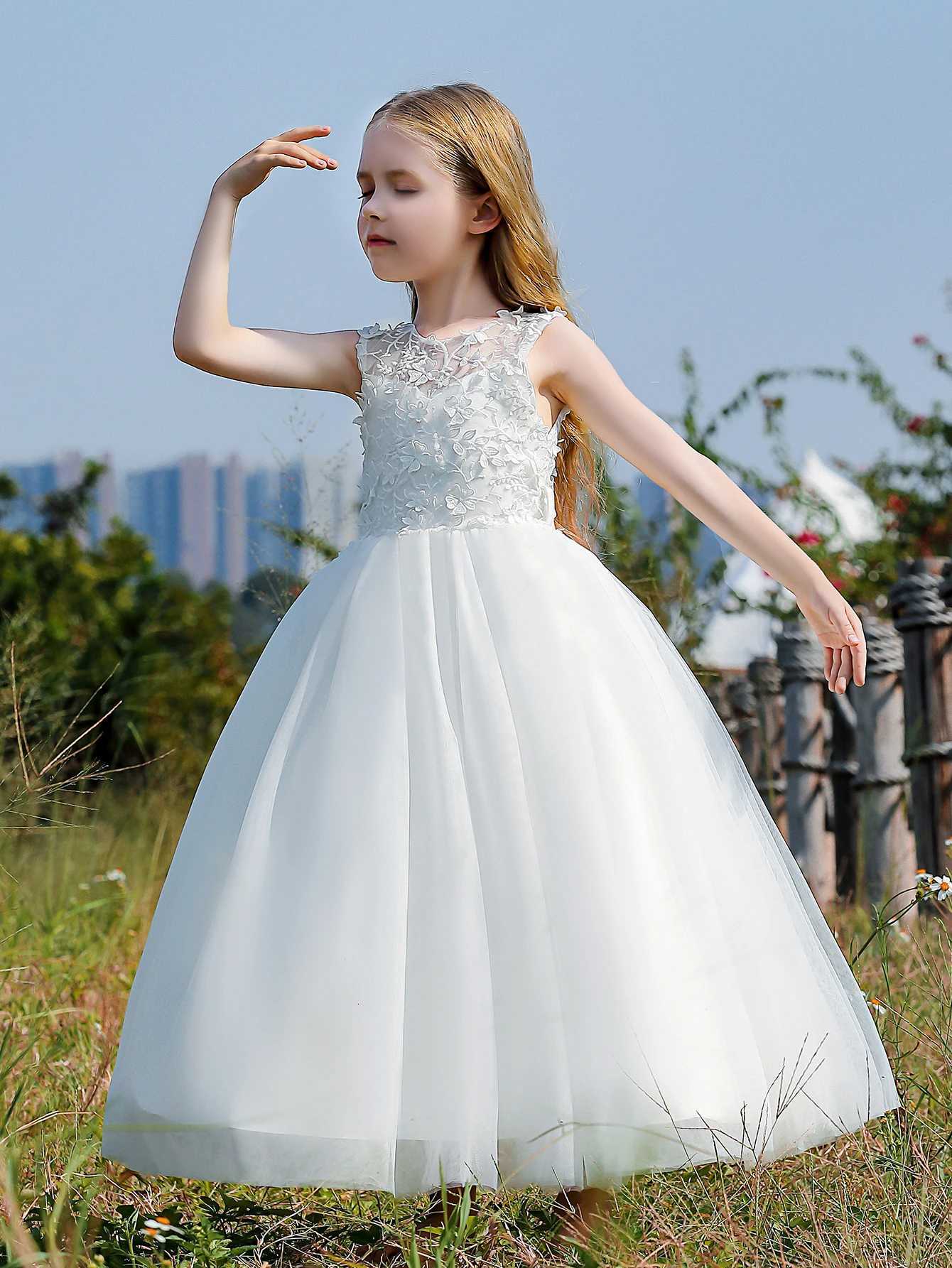 Soft Tulle Satin Floral Appliques Lace Elegant Wedding Party Princess Toddler Dress Z250904