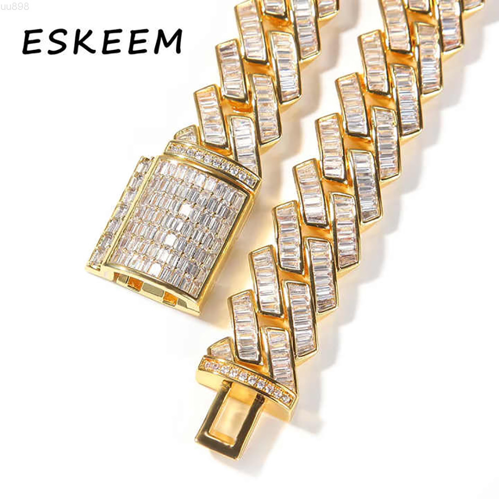 15mm Chunky Necklace Men Cuban Link Chain Iced Out 3A CZ Baguette Miami Cuban Chain Necklace