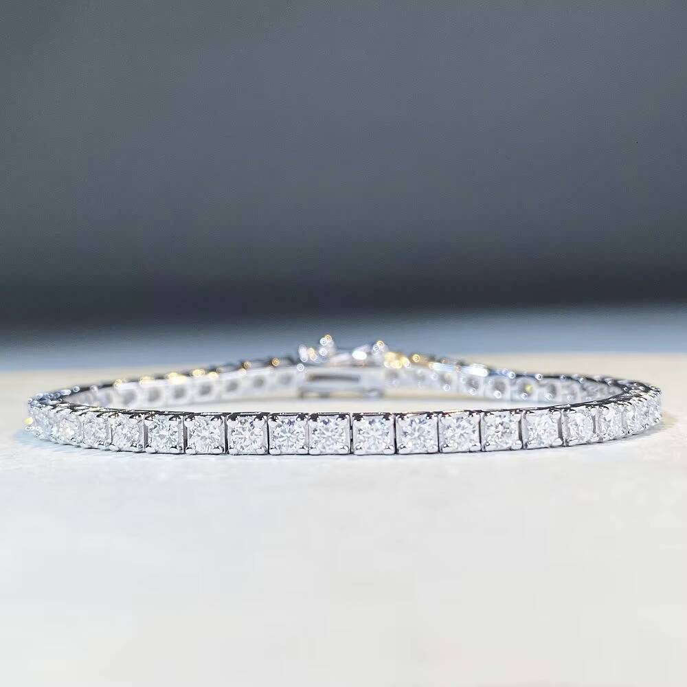 925 Sterling Silver Iced Out Tennis Chain Bracelet VVS Moissanite Diamond Hip Hop Jewelry for Men and Women