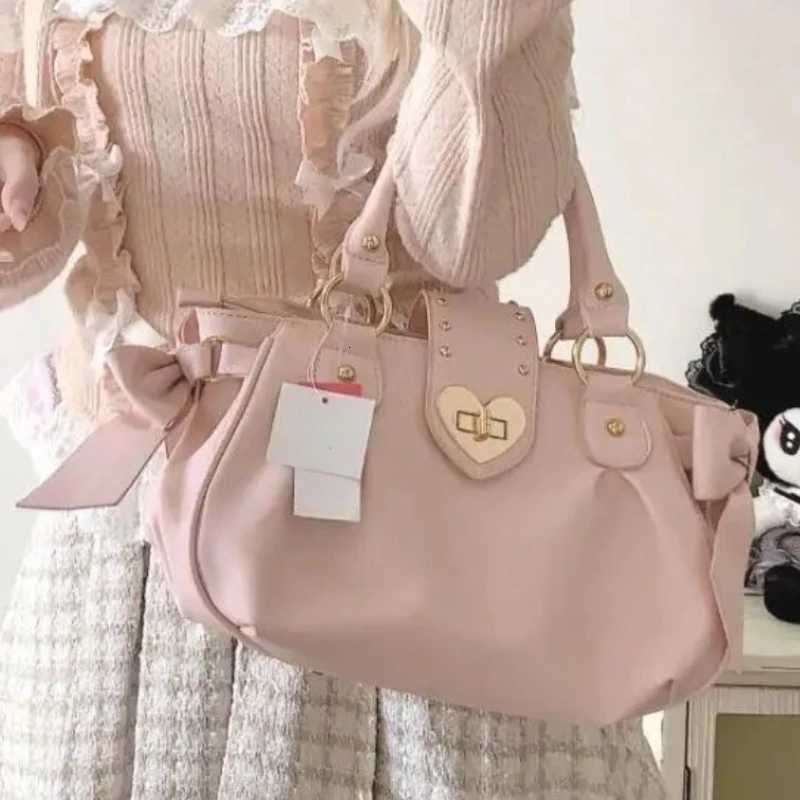 Harajuku Bow Pink Hand Bag Purse Women Japanese Style Soft Casual Crossbody Bag Ladies Sweet Cute Large Capacity Shoulder Bags Z250903